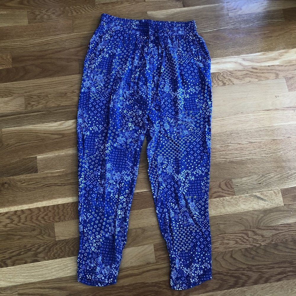 Blue and White Floral Harem Trousers
